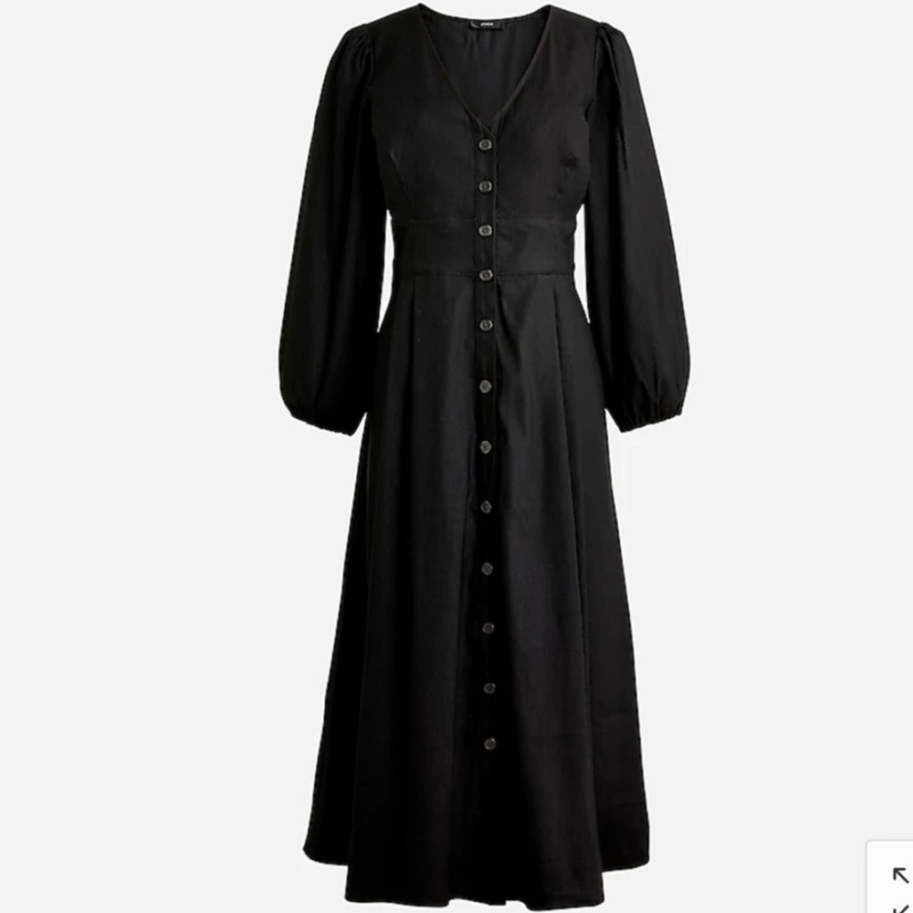 J Crew Stretch viscose blend button-front midi dress in black.